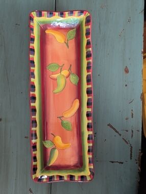 Hand-Painted Ceramic Serving Tray Chili Pepper Laurie Gates Ware